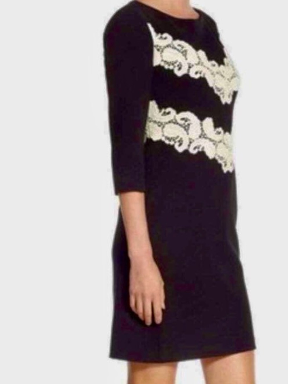 Black with white lace, Maggie London crepe dress